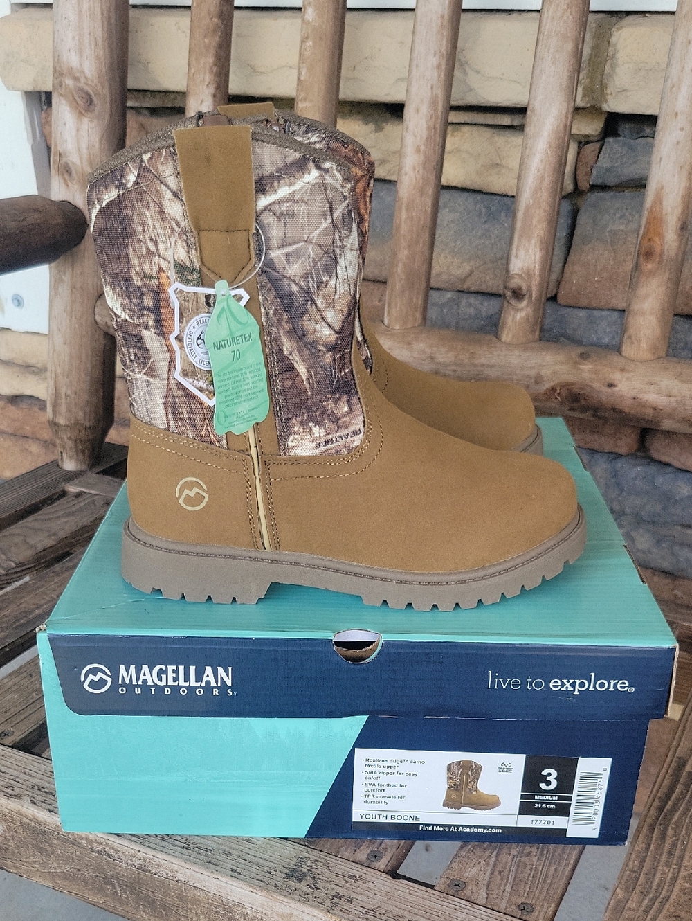 Magellan Outdoors Brown Tan Camo Kids Pull-On Boots